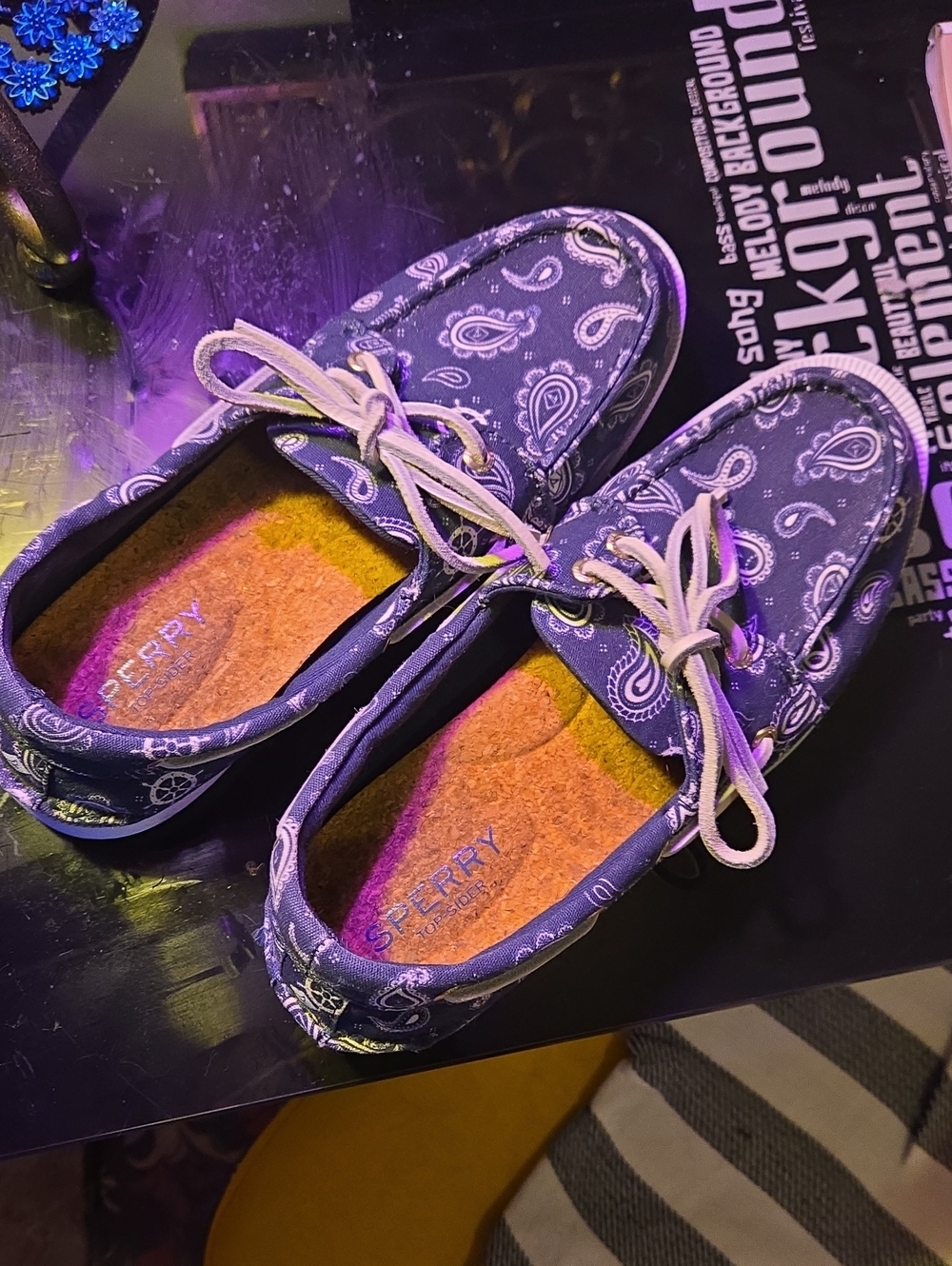 Sperry Women's Paisley Canvas Moccasins - Navy with White Laces Size 8